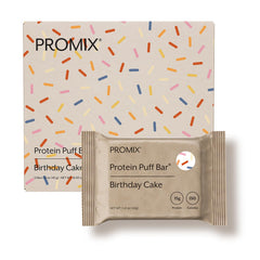 ProMix Nutrition Protein Puff Bars Birthday Cake pack, ideal on-the-go high-protein snack