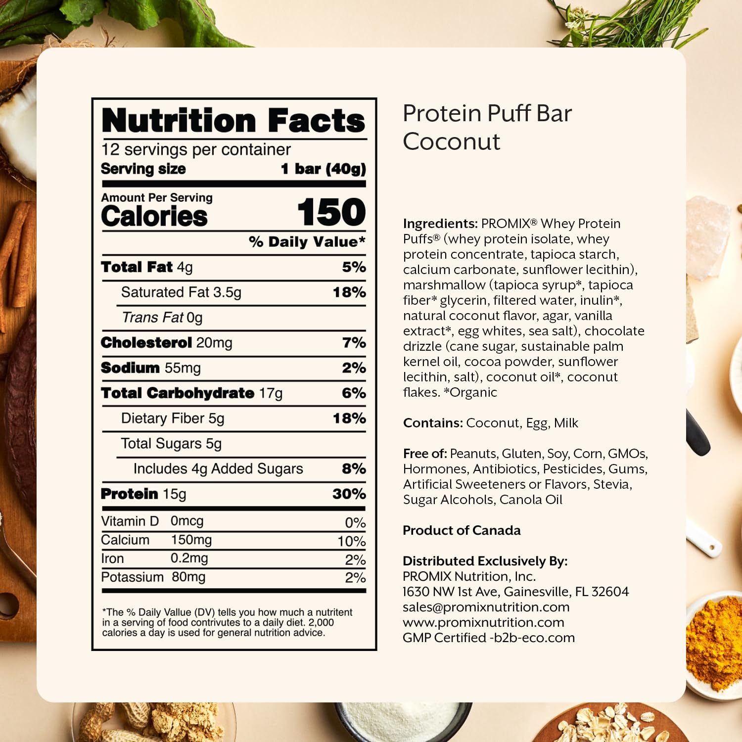 ProMix Protein Puff Bars coconut close-up shows marshmallow crisp texture