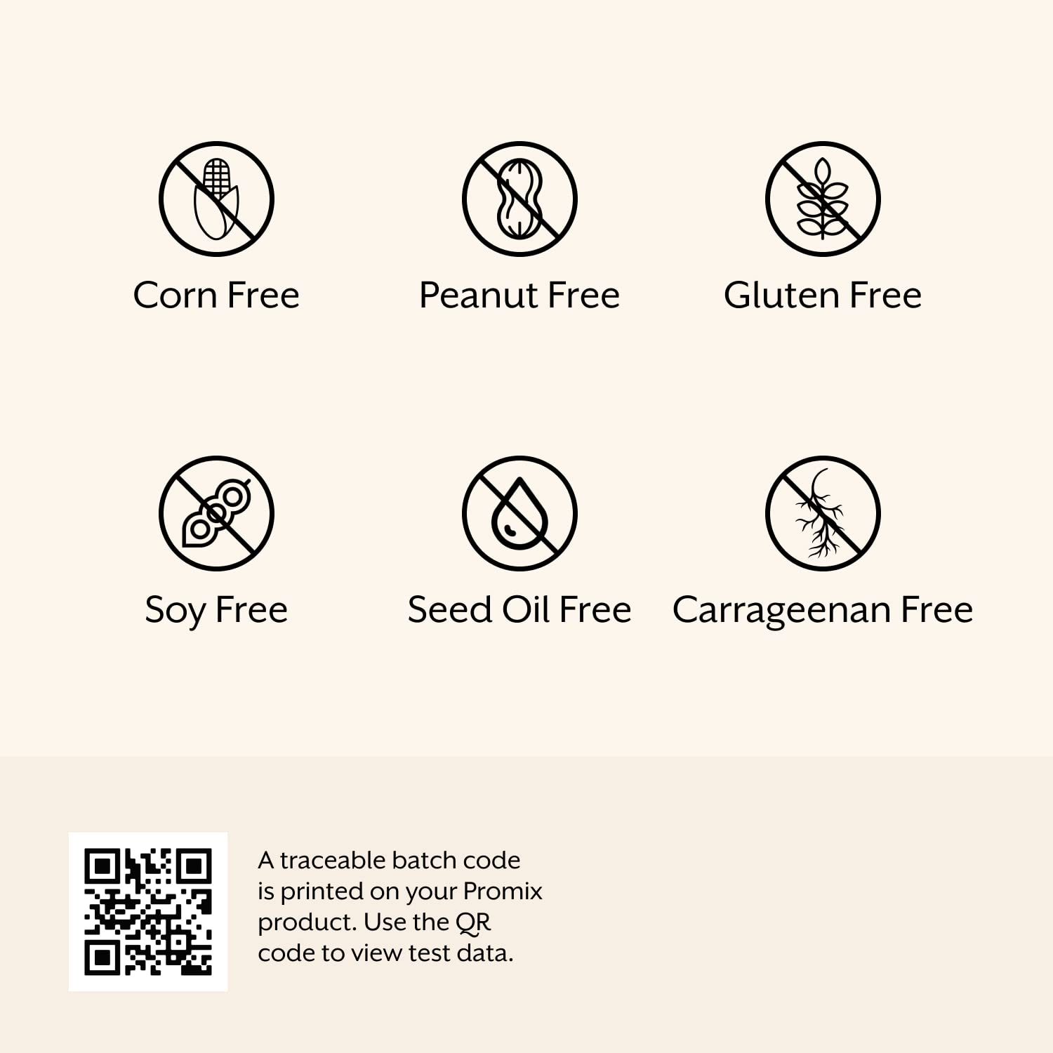 Promix packaging highlights gluten-free, soy-free, corn-free claims for mindful snacking.