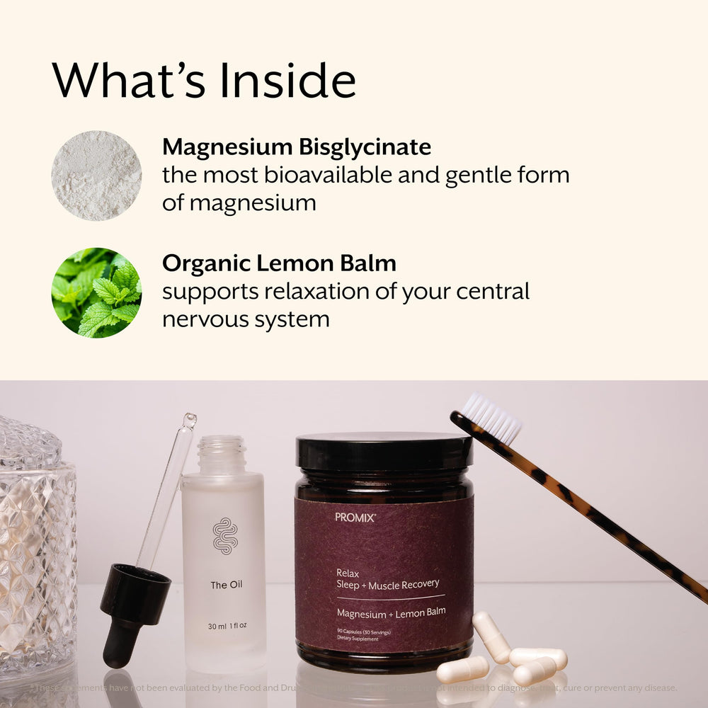 Promix Nutrition Relax ingredients highlighting organic lemon balm and clean formulation