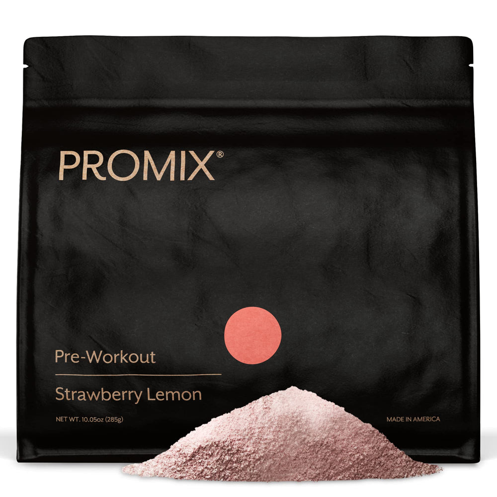 Promix Pre-Workout canister with strawberry lemon flavor for clean energy
