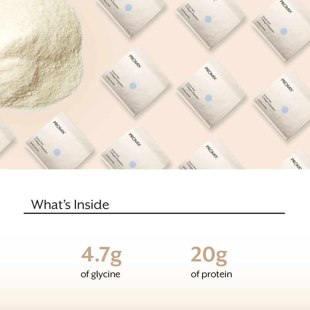 Promix unflavored collagen powder serving scoop ready for shakes and smoothies.