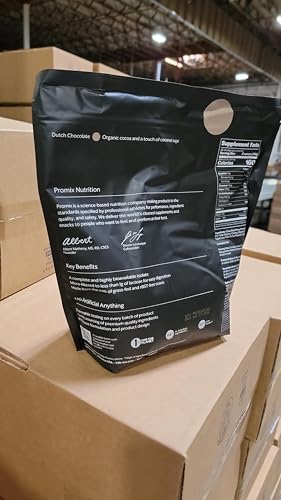 Promix Whey Isolate Chocolate scoop dispensing for quick, accurate protein boosts.