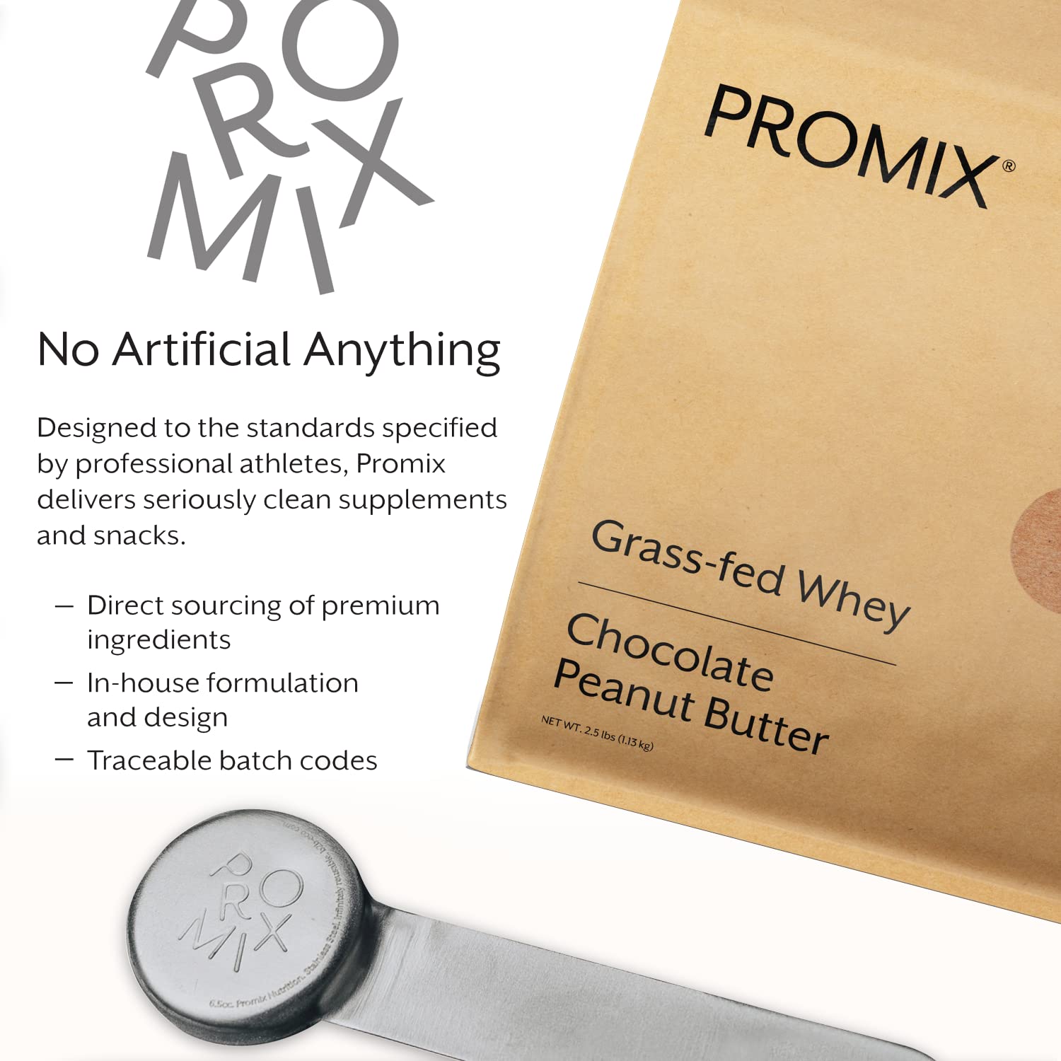 Close-up of ingredients shows grass-fed dairy and natural sugar.
