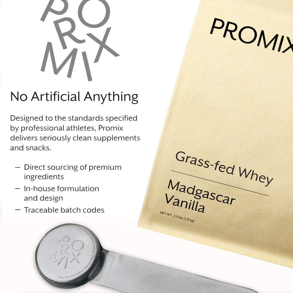 Promix Nutrition label showcases 25g protein and 5.9g BCAA per serving.