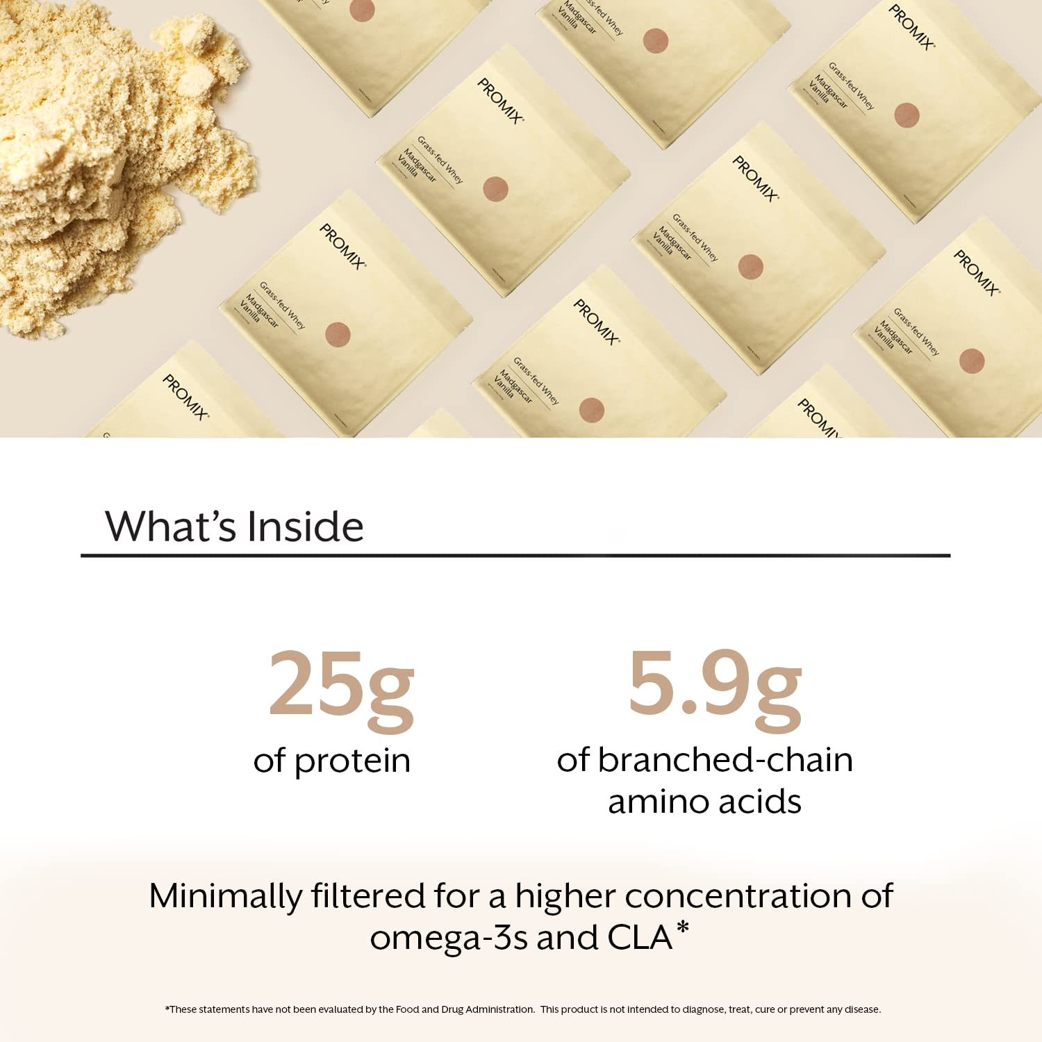 Promix Whey Vanilla serving scoop ready for protein-packed meals.