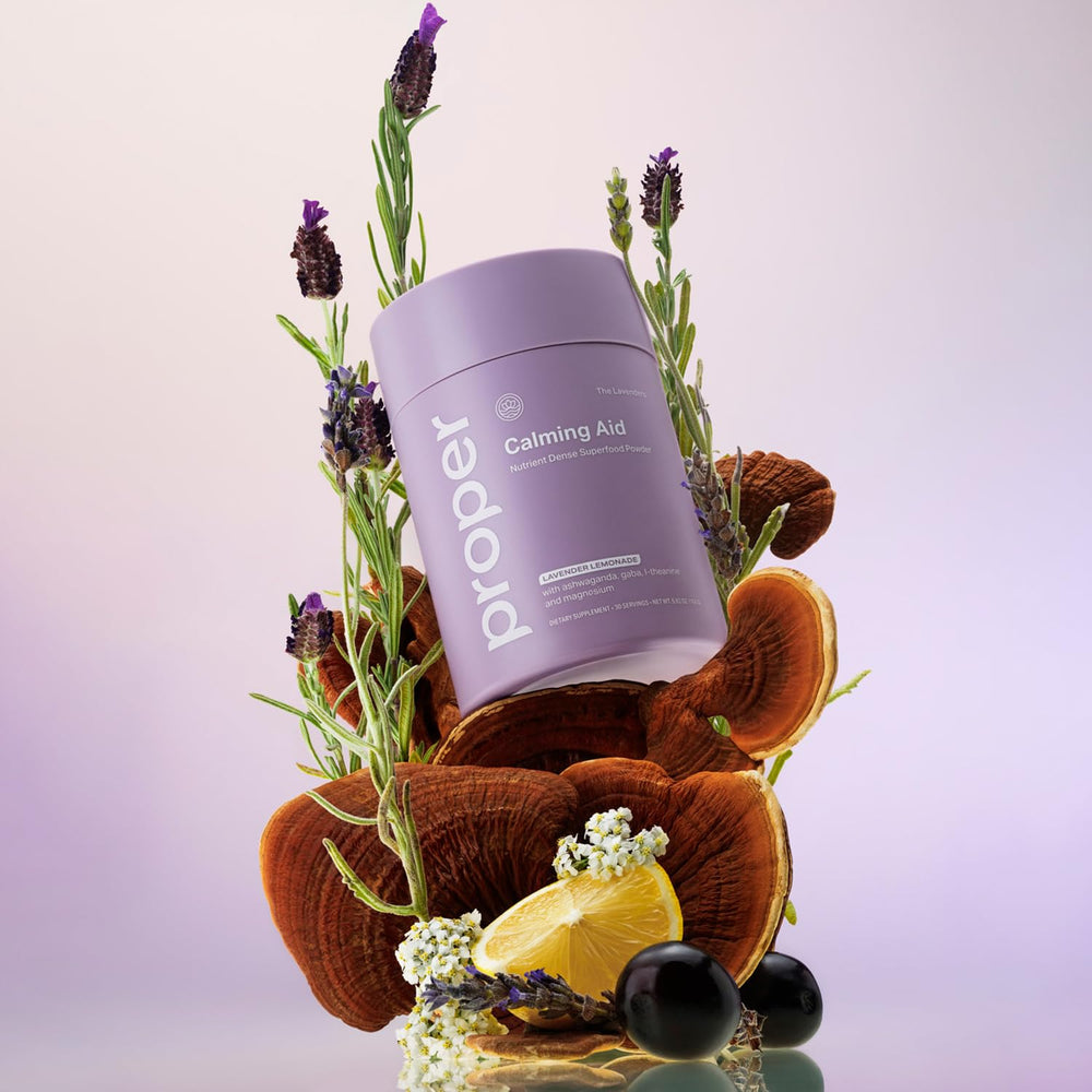Proper Lavenders Calming Aid natural ingredients list for plant-based wellness routine.