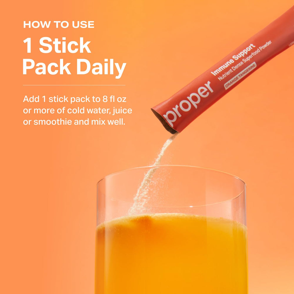 Proper Orange Tangerine fiber and probiotics scoop illustrates fiber-rich immune support