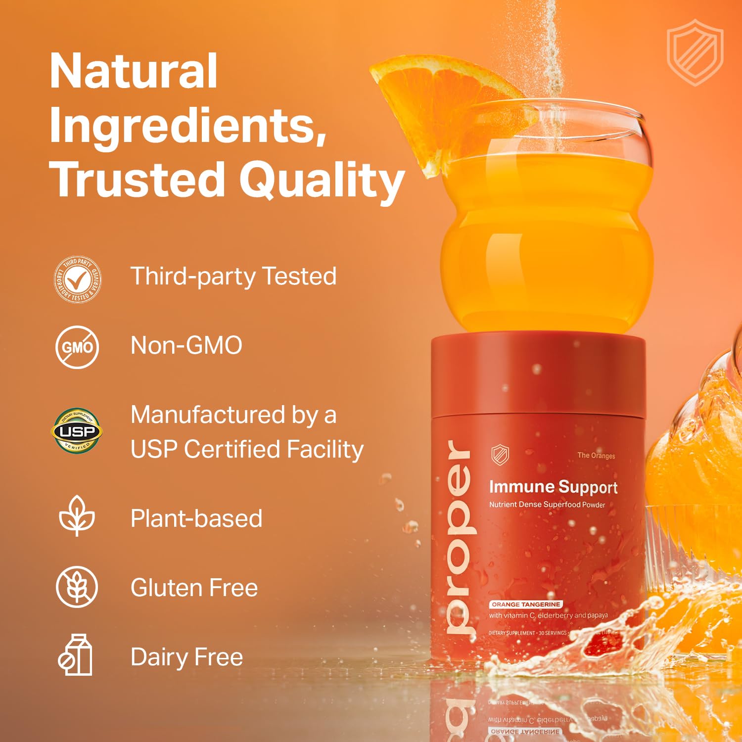 Proper Orange Tangerine monk fruit sweetener label showcases natural citrus flavor