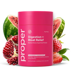 Proper The Pinks bottle front with strawberry pomegranate flavor for gut support.