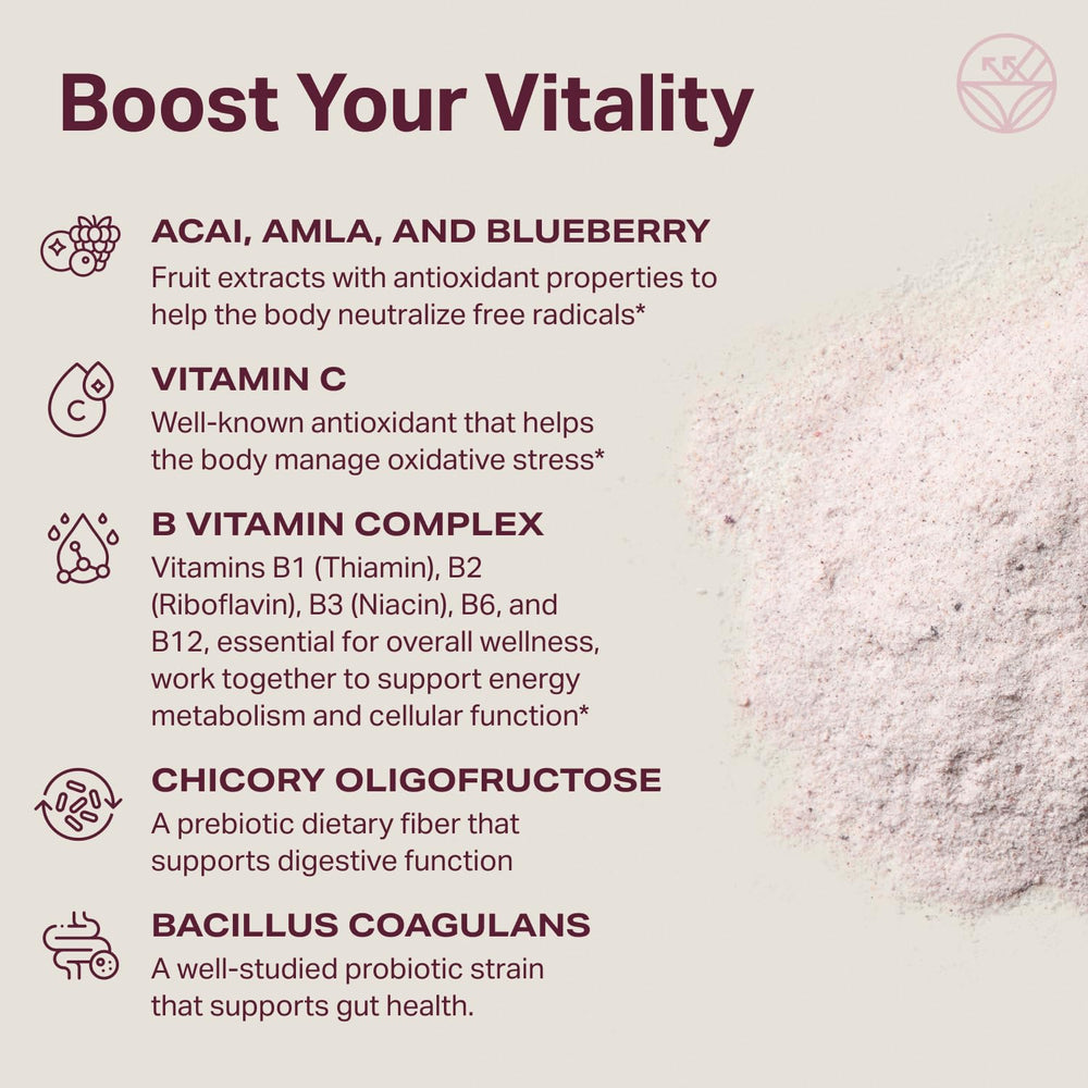 Proper The Purples berry powder mix blends into smoothies with a tasty flavor.