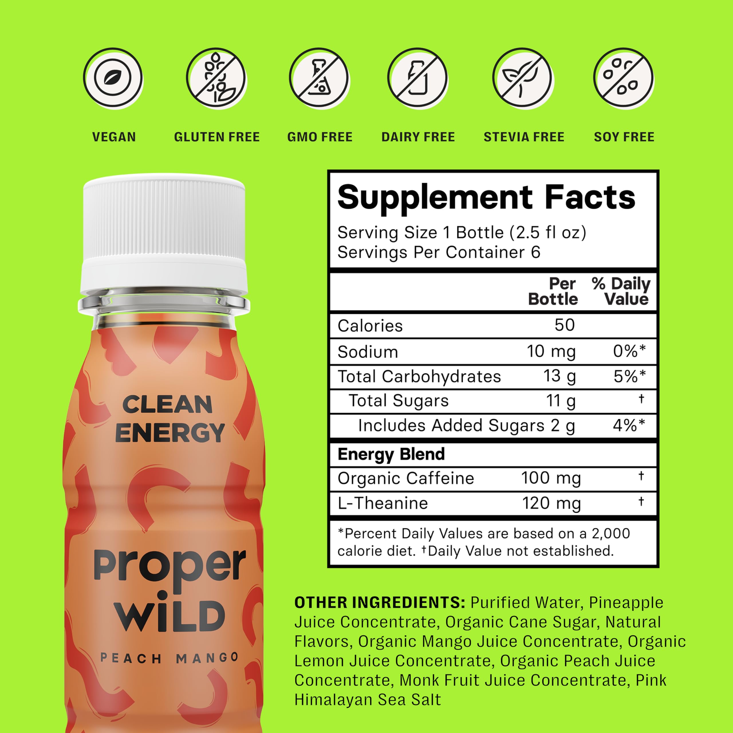 Proper Wild Peach Mango energy shot being poured into a glass.
