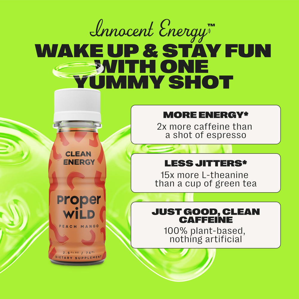 Proper Wild Peach Mango shot close-up reveals vivid tropical flavor.
