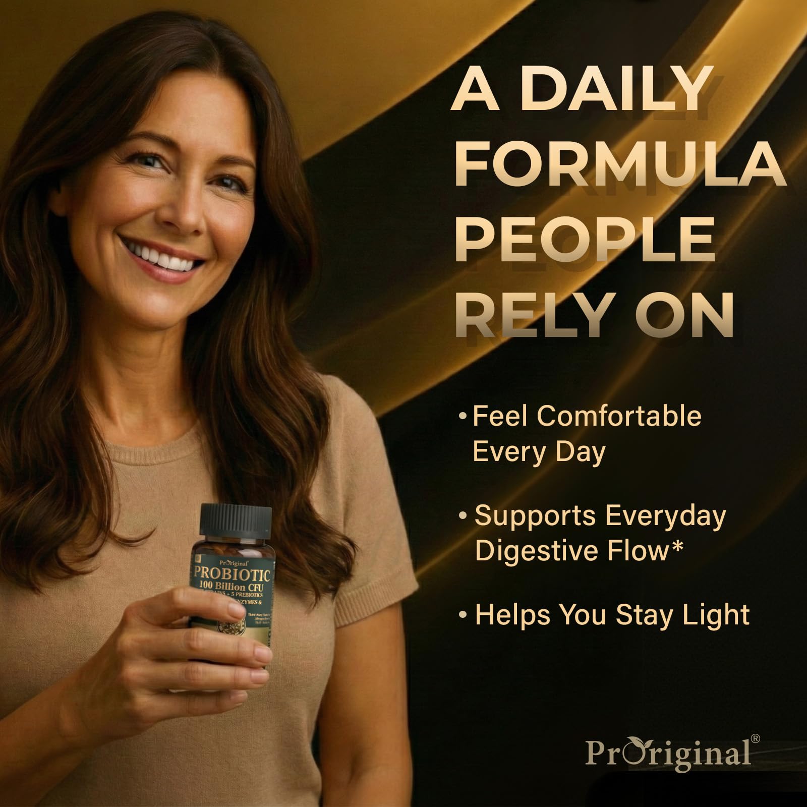 Proriginal Probiotics label highlights 35 strains for gut balance.
