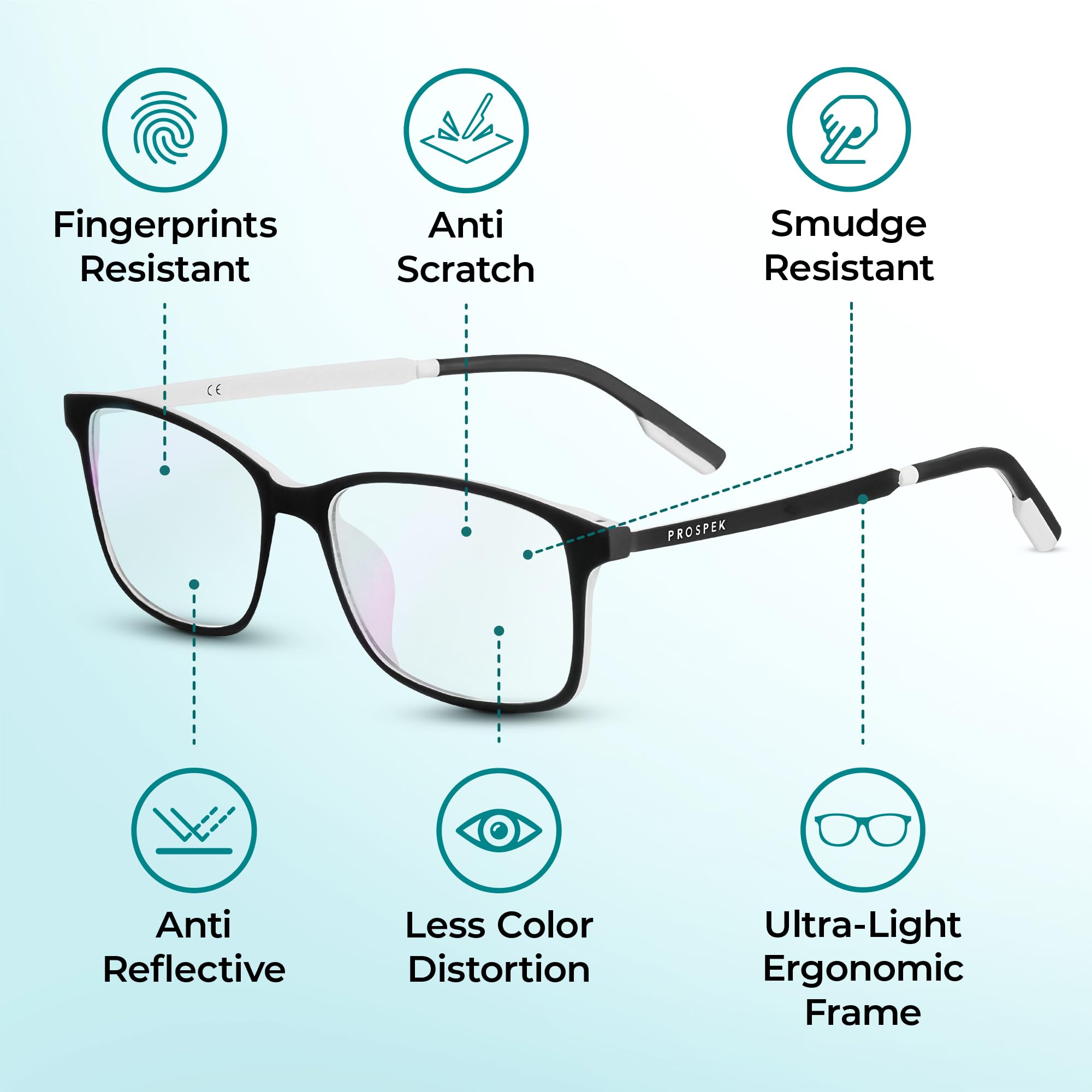 Prospek Arctic anti-glare lenses minimize reflections for clearer viewing.