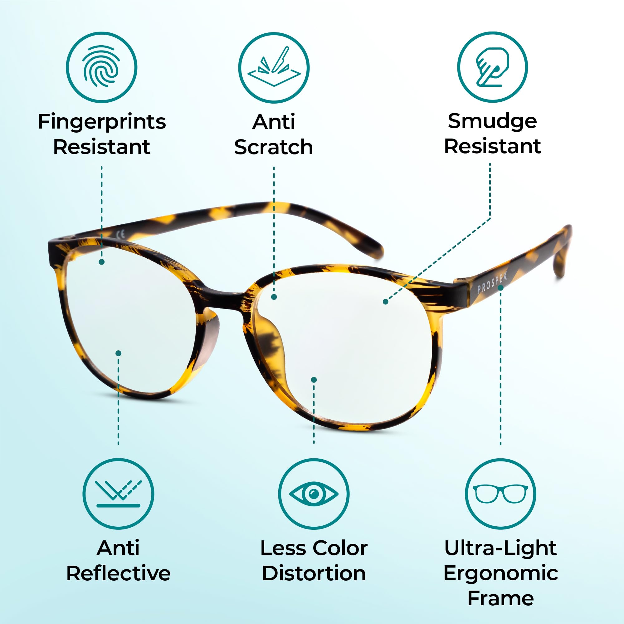 Prospek blue-cut anti-glare lenses with smudge resistance for crisp screens.