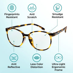 Prospek blue-cut anti-glare lenses with smudge resistance for crisp screens.