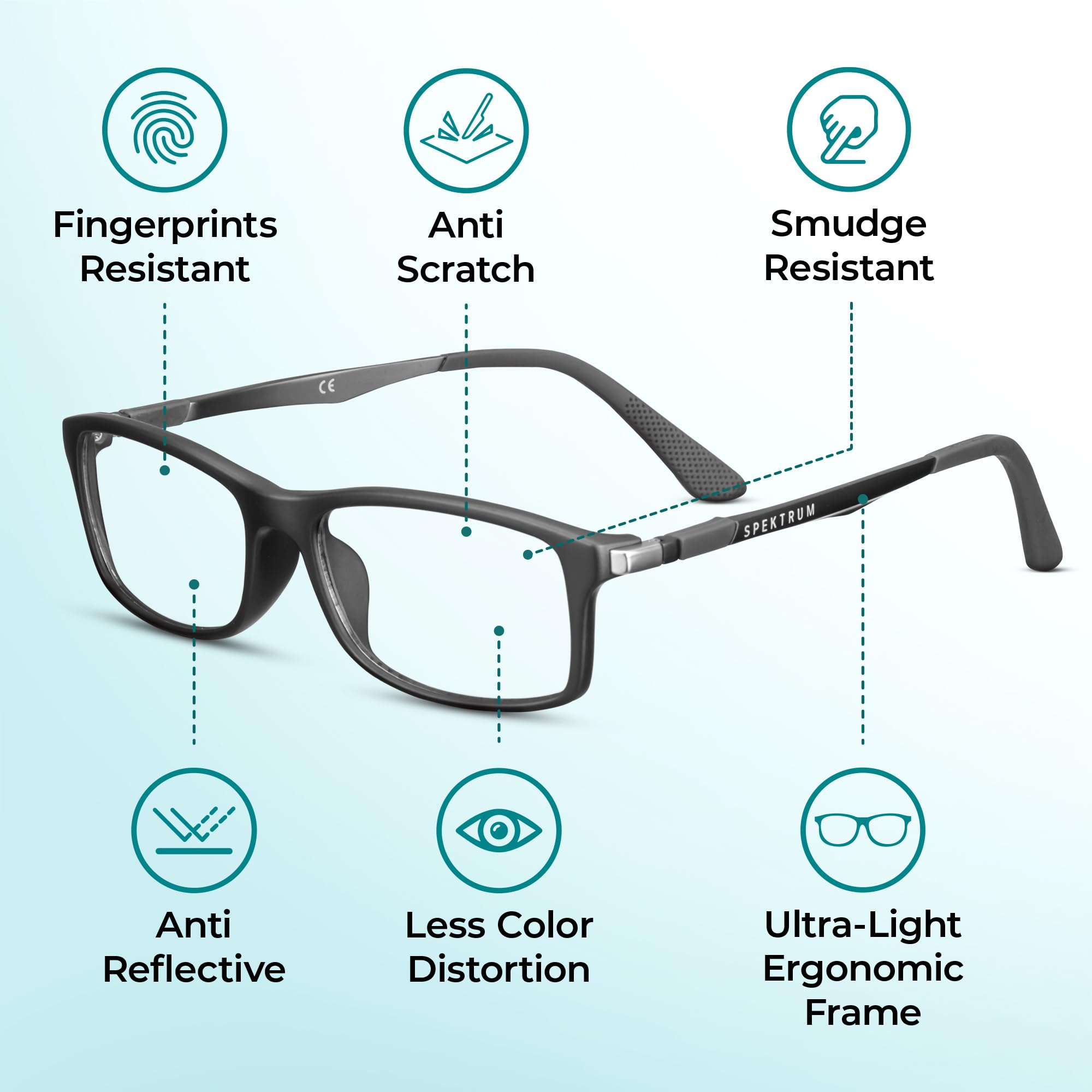 Prospek ultra-light frame blue light glasses worn for all-day comfort