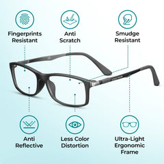 Prospek ultra-light frame blue light glasses worn for all-day comfort