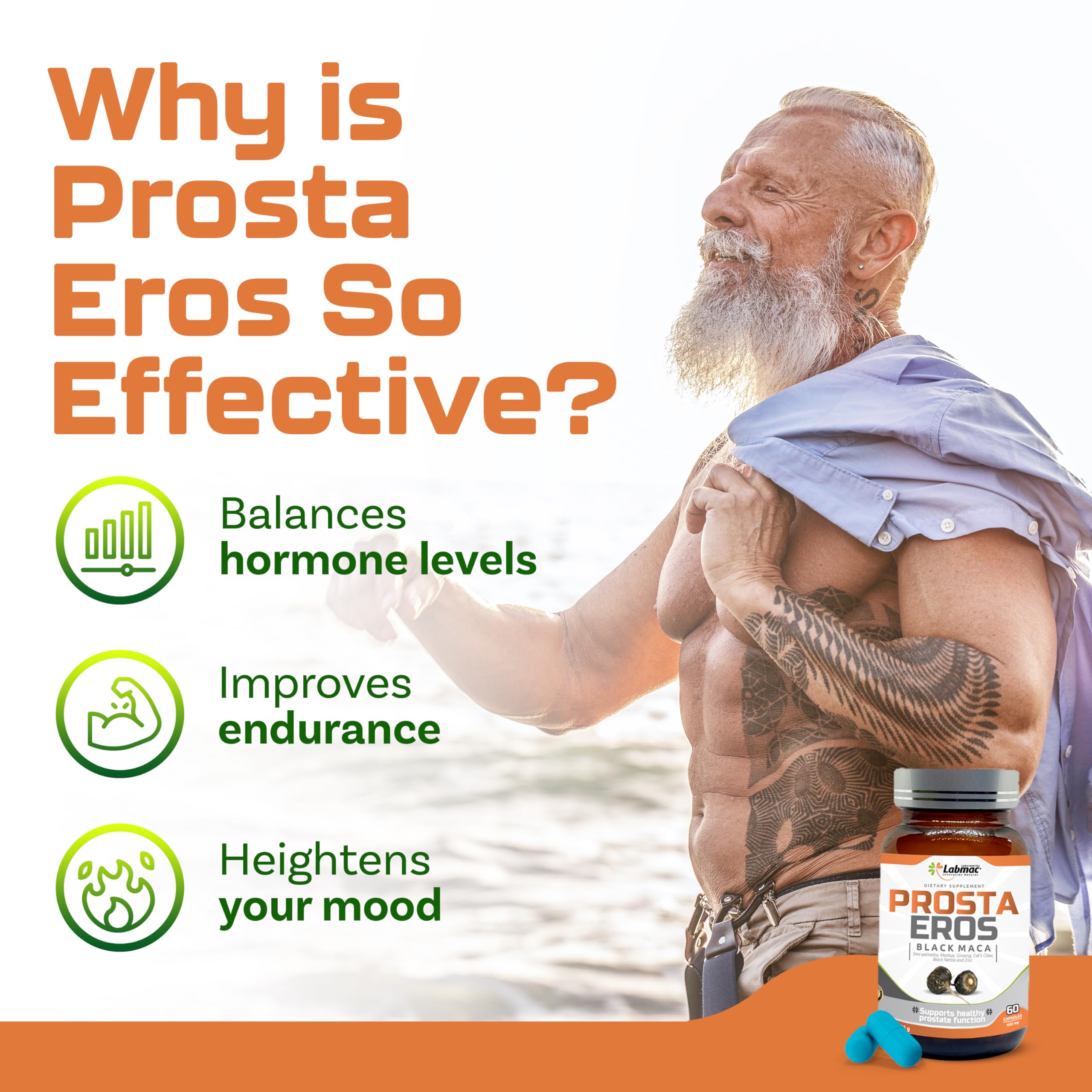 Prosta Eros seven natural ingredients in an organic, fragrance free capsule