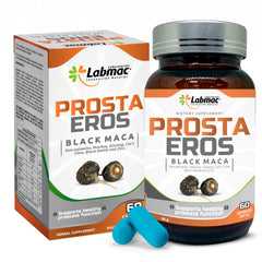 Prosta Eros prostate support capsules in bottle highlighting herbal blend for daily vitality