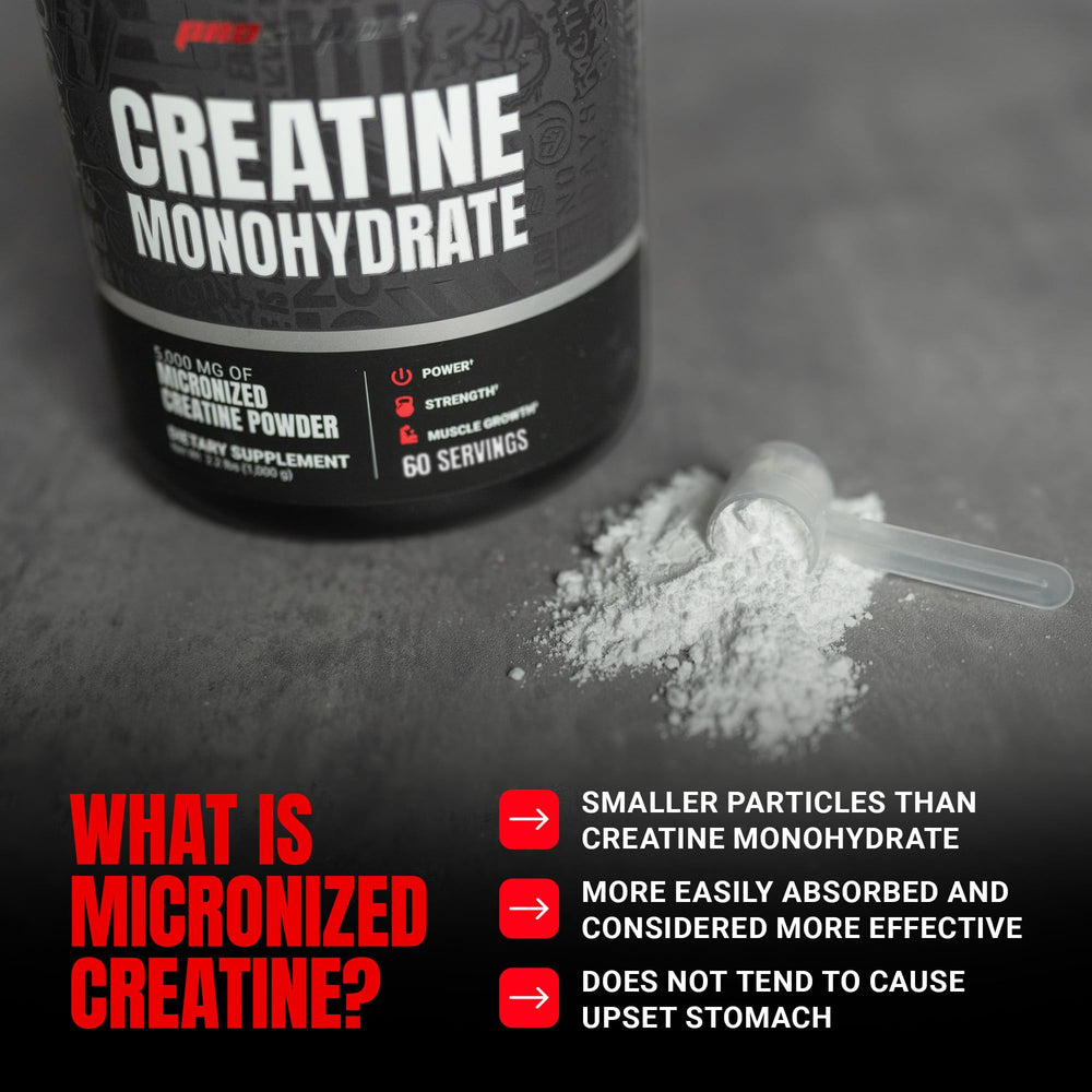 PROSUPPS Creatine Monohydrate powder closeup on the label emphasizing purity.