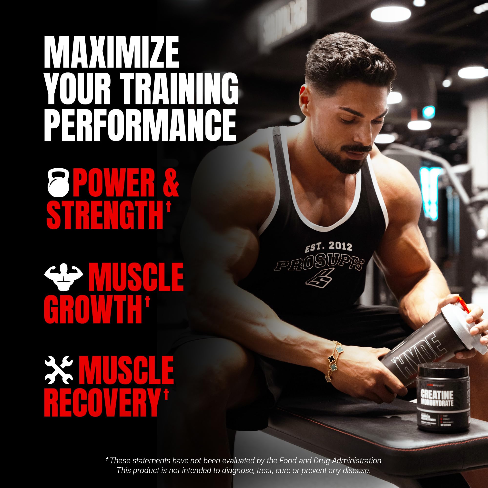 PROSUPPS Creatine Monohydrate powder mixing with water for pre-workout use.