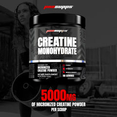 PROSUPPS Creatine Monohydrate powder scoop highlighting convenient serving size.