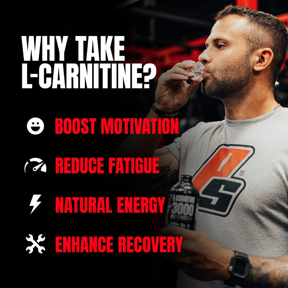 Serving shot of PROSUPPS L-Carnitine Liquid 3000 for pre-workout energy.