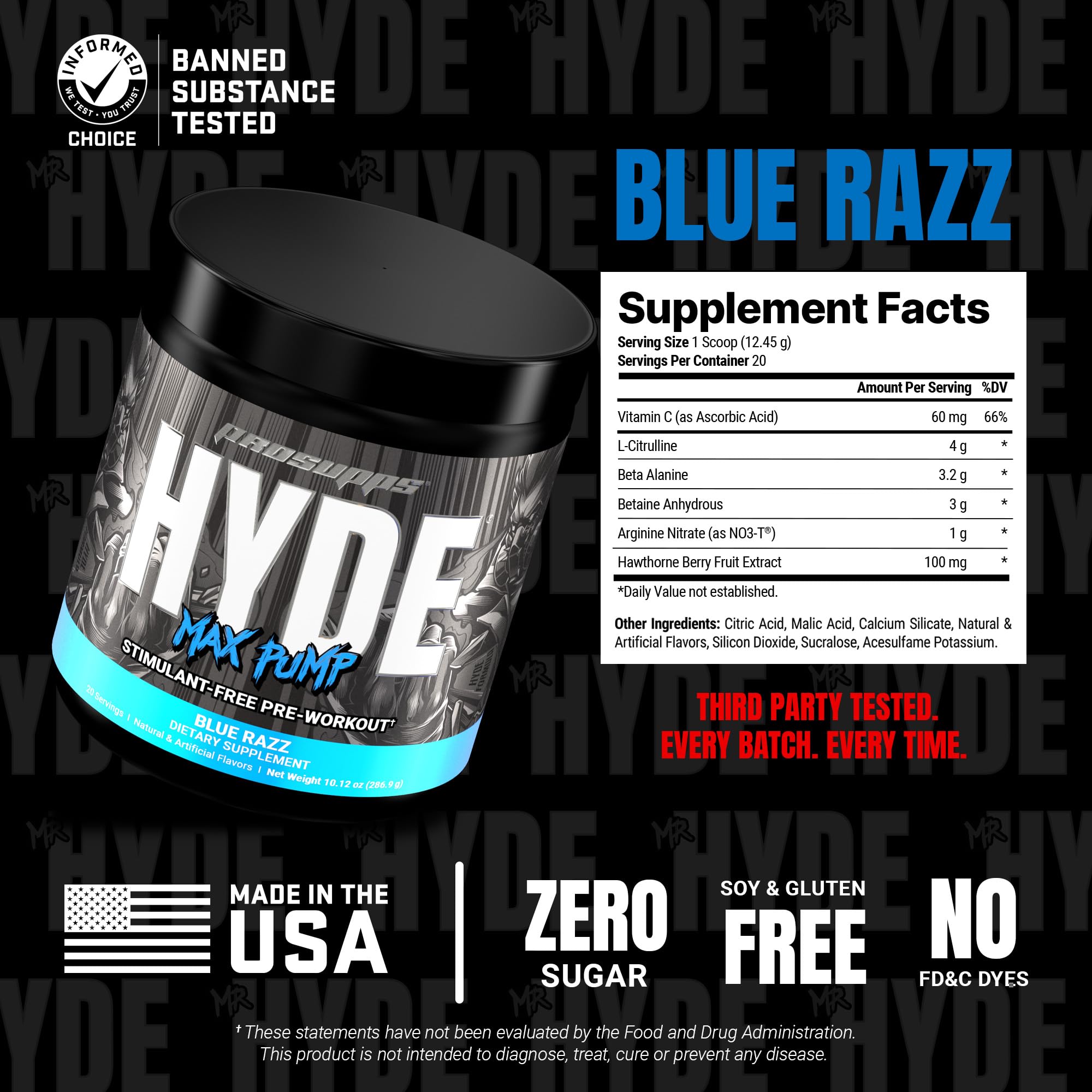 Serving suggestion: mixing PROSUPPS Mr. Hyde Max Pump blue razz powder in water