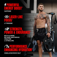 Close-up of caffeine, creatine, beta-alanine ingredients