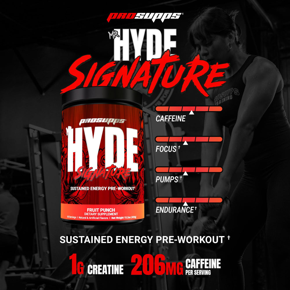 PROSUPPS Mr Hyde Signature scoop beside glass of pre-workout before training