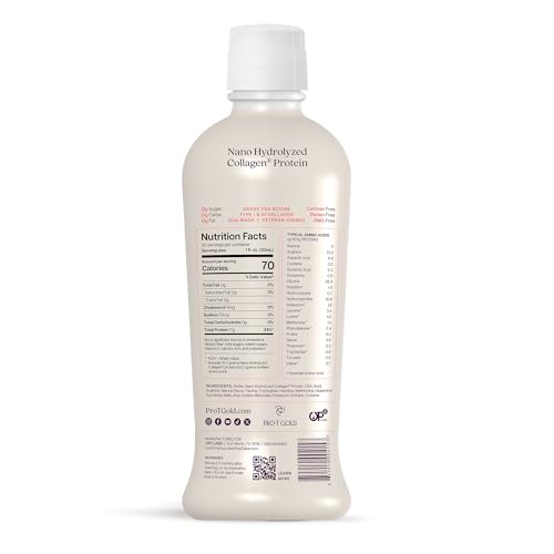 ProT Gold bottle pour showing fast-absorption formula for post-workout recovery.