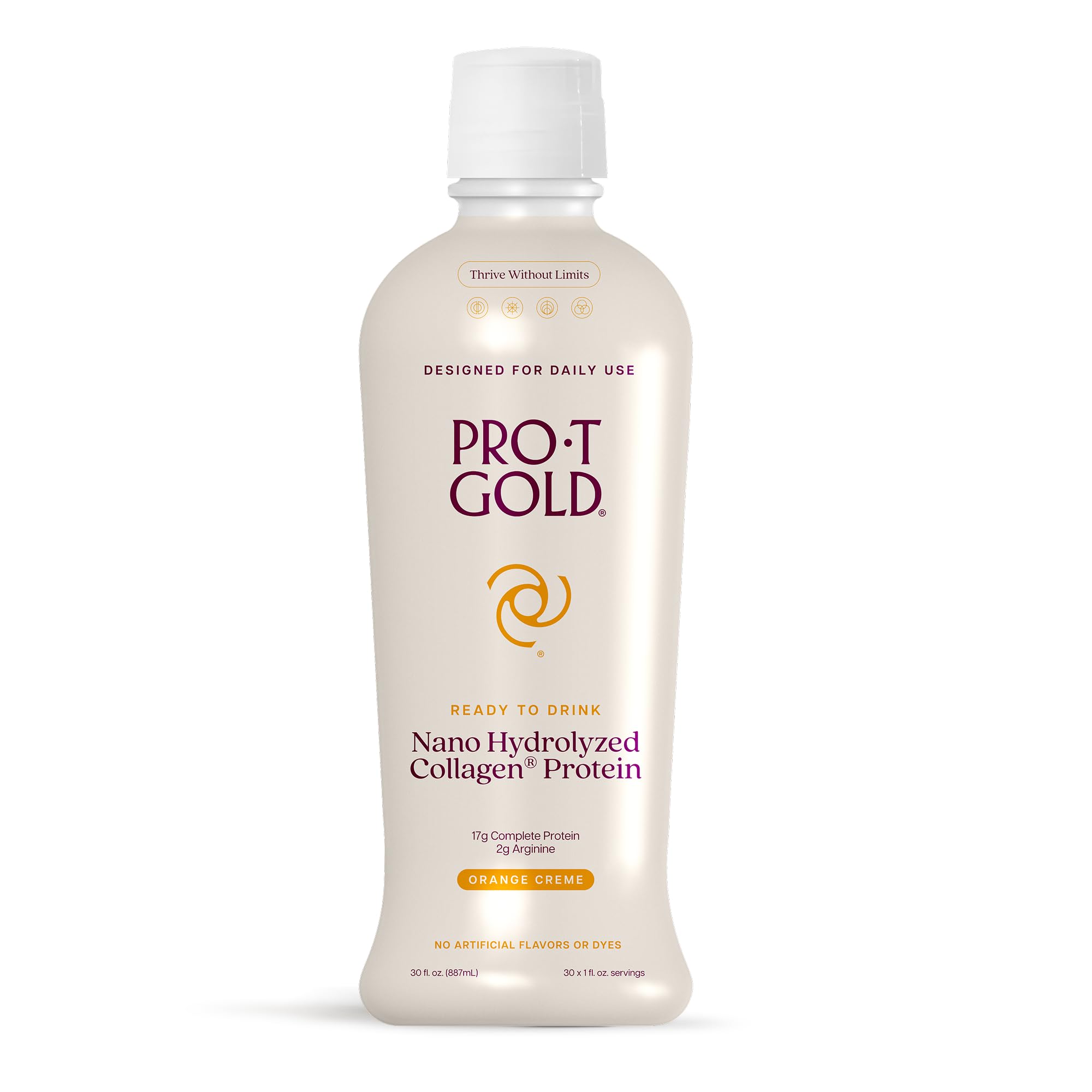 ProT Gold orange creme bottle shown for premium liquid collagen with 17g protein.