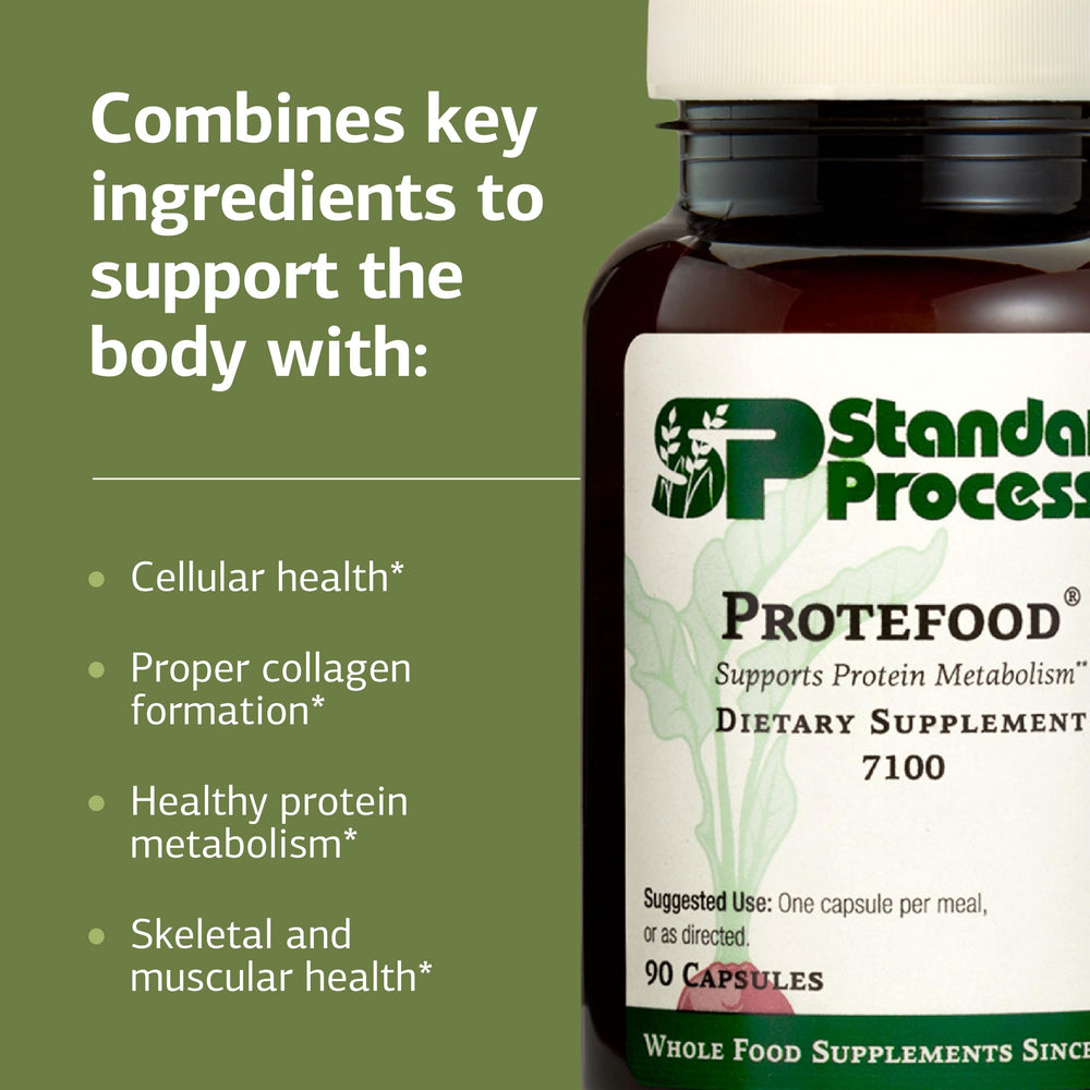 Protefood daily dosage plan showing four capsules per day.