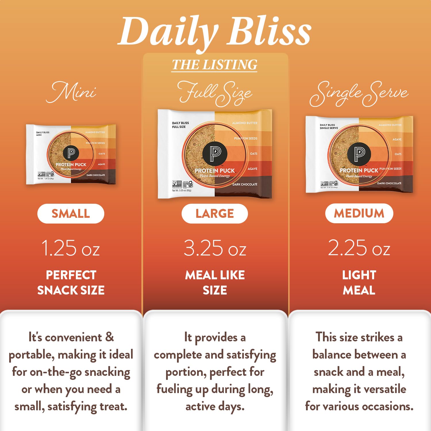Protein Puck Daily Bliss bar close-up highlights chewy texture with real fruits and nuts.