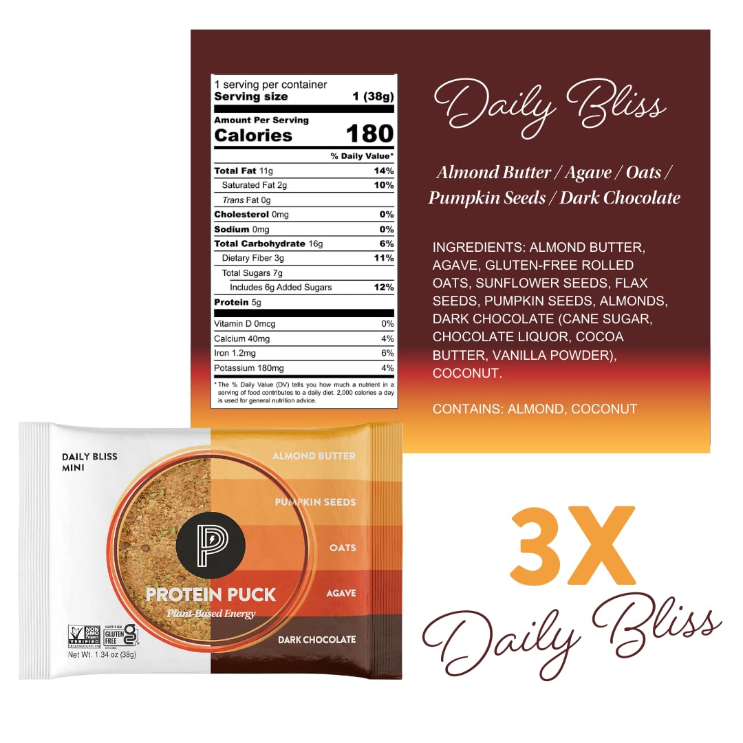 Protein Puck on the go packaging for easy mid-day fuel.