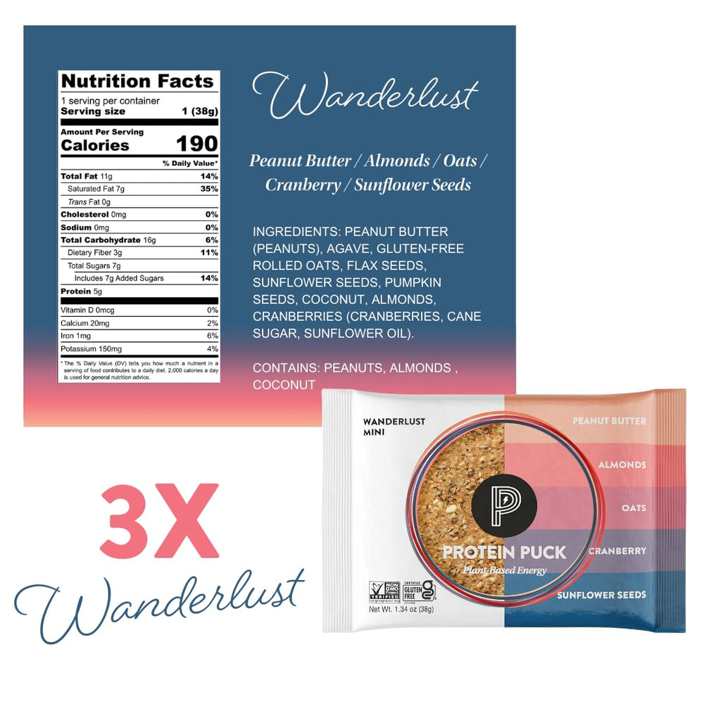 Protein Puck peanut butter bar highlighting crunchy nuts and real ingredients.