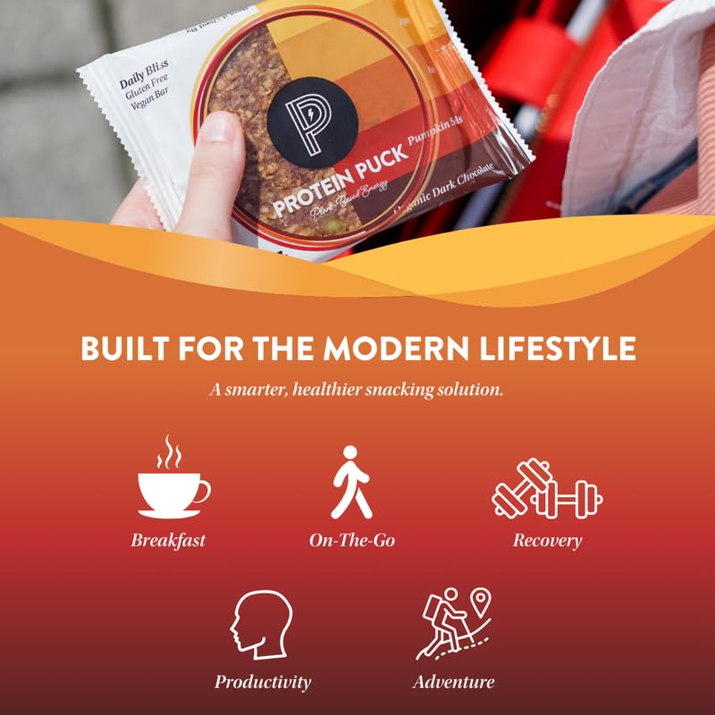 Protein Puck vegan plant-based bar featuring chocolate and almond butter flavor.