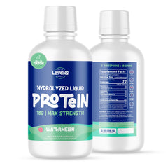 Proteinex Watermelon liquid hydrolyzed protein bottle pour supports convenient post-workout recovery.