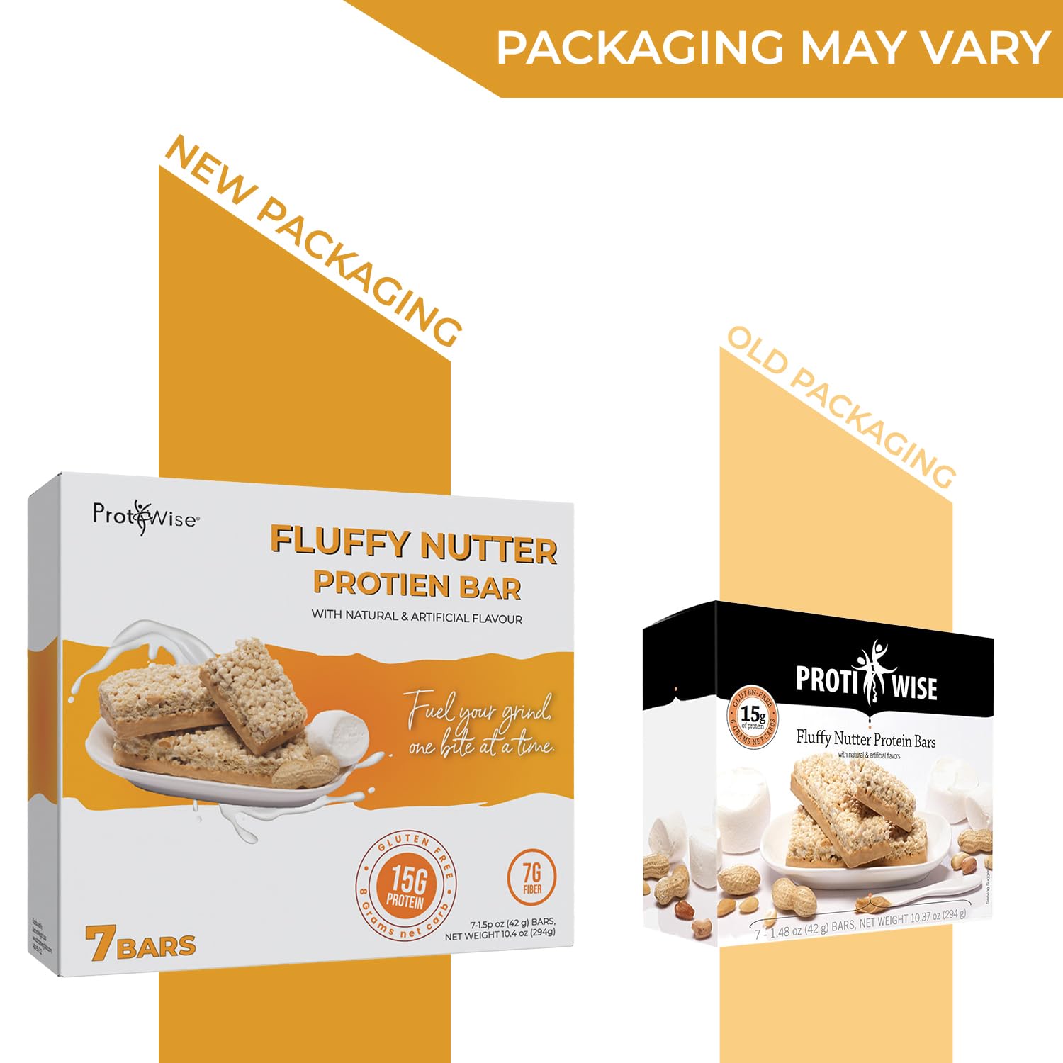 Boxed ProtiWise Fluffy Nutter display on a shelf indicating premium snack