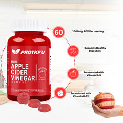 ProTKFU Apple Cider Vinegar Gummies bottle side label showing B6 and B12 vitamins for energy.