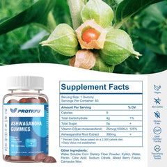 ProTKFU Ashwagandha Gummies label closeup highlights berry flavor.