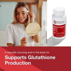 Label design on PROTOCOL FOR LIFE BALANCE Alpha-Lipoic Acid highlighting kosher and dairy-free features