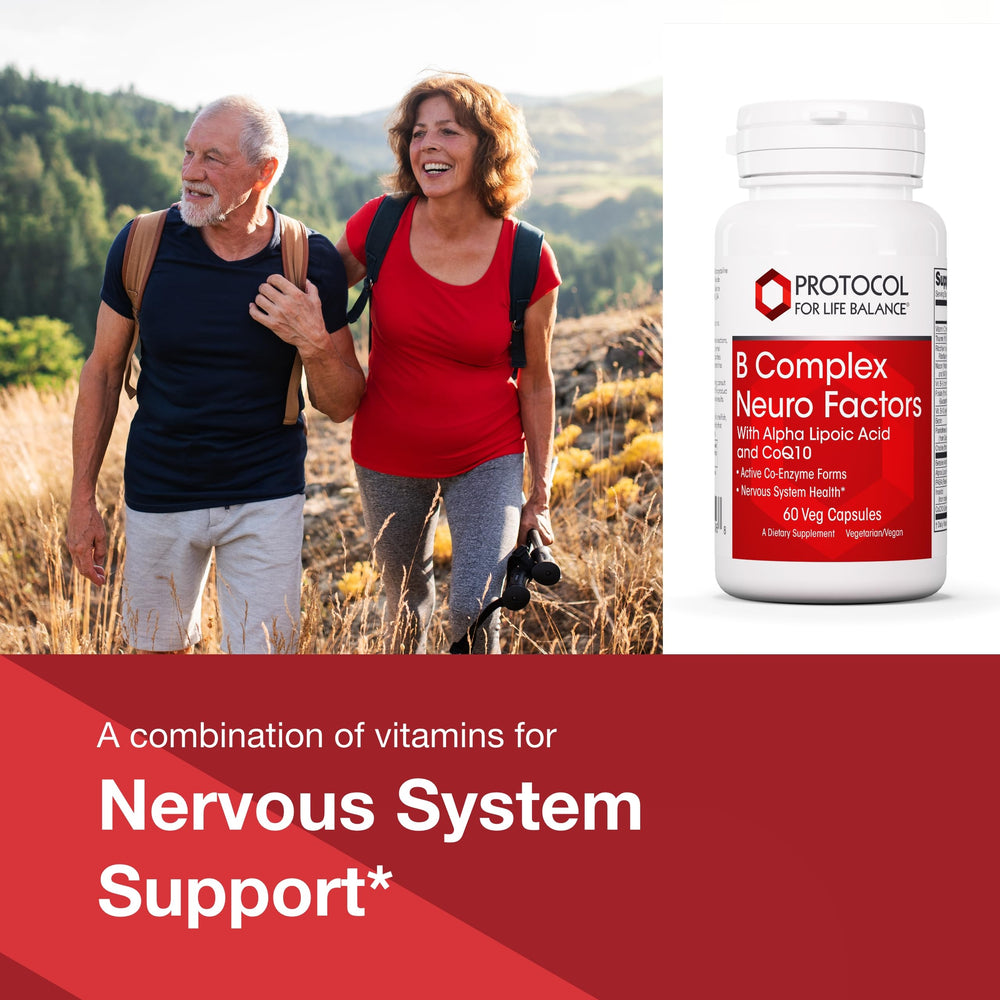 PROTOCOL FOR LIFE BALANCE B Complex Neuro Factors capsules on table suggest easy daily use
