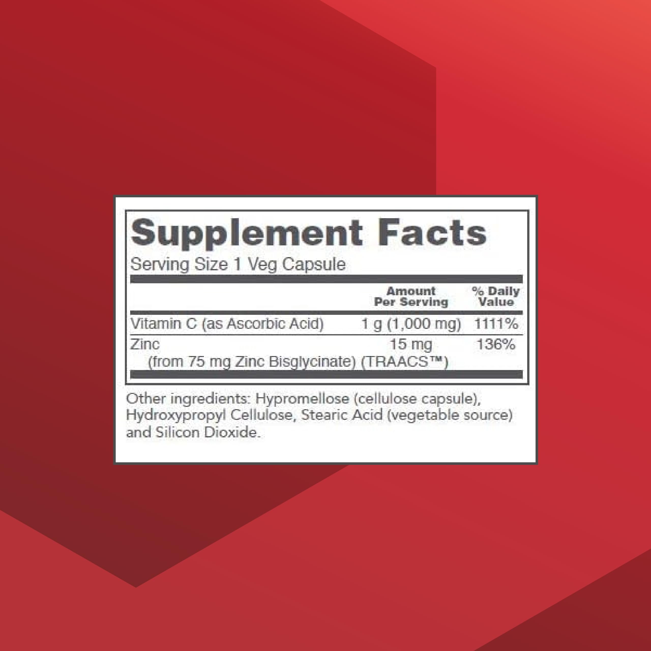 Protocol For Life Balance C-1000 + Zinc-15 capsules ready for daily use.