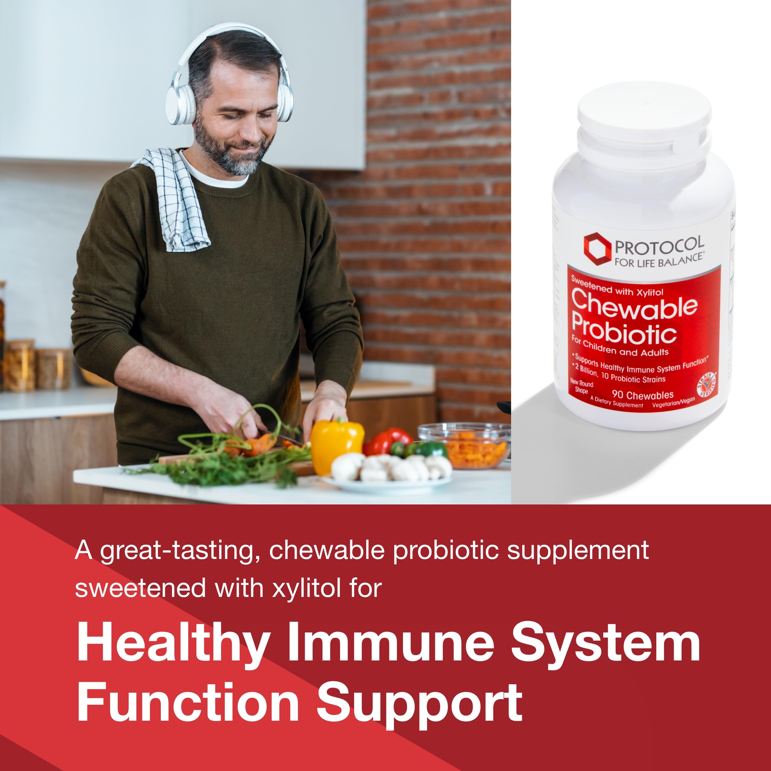 PROTOCOL FOR LIFE BALANCE Probiotic tablets image emphasizing potent strains for gut health