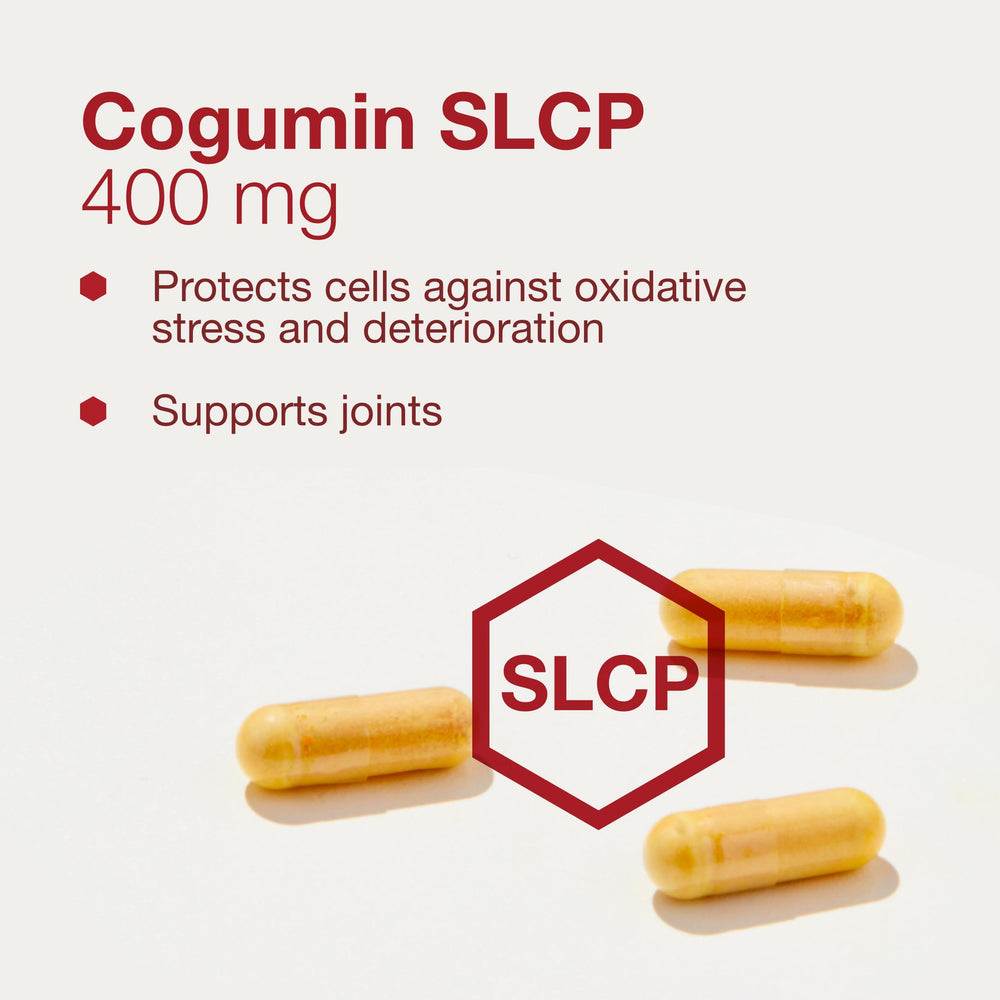 Cogumin SLCP packaging highlights gluten-free, dairy-free, nut-free attributes.