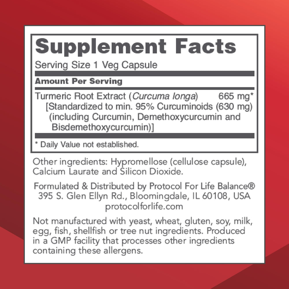 Protocol for Life Balance curcumin bottle front highlighting 665 mg potency.