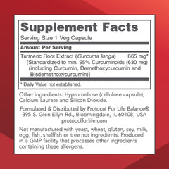 Protocol for Life Balance curcumin bottle front highlighting 665 mg potency.